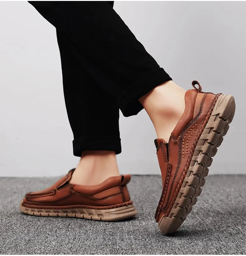 Mens Hands Free Slip in Loafers Walking Slip on Leather Shoes Casual Hiking Outdoor Comfortable Breathable Anti-Slip