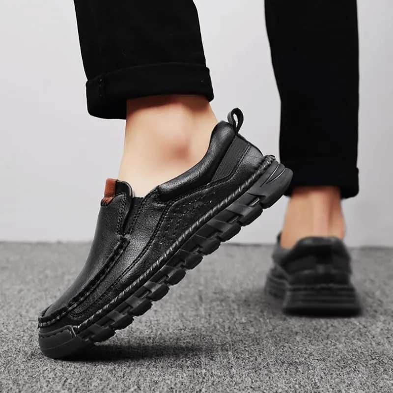 Mens Hands Free Slip in Loafers Walking Slip on Leather Shoes Casual Hiking Outdoor Comfortable Breathable Anti-Slip