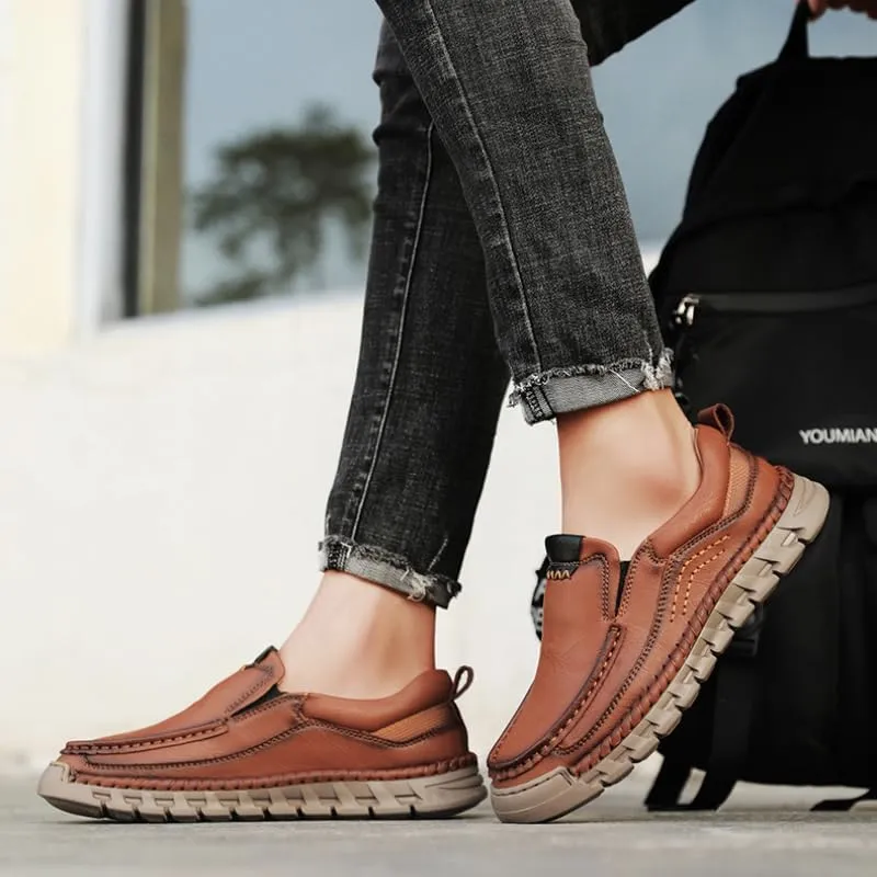 Mens Hands Free Slip in Loafers Walking Slip on Leather Shoes Casual Hiking Outdoor Comfortable Breathable Anti-Slip