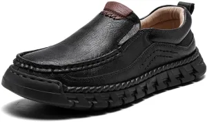 Mens Hands Free Slip in Loafers Walking Slip on Leather Shoes Casual Hiking Outdoor Comfortable Breathable Anti-Slip