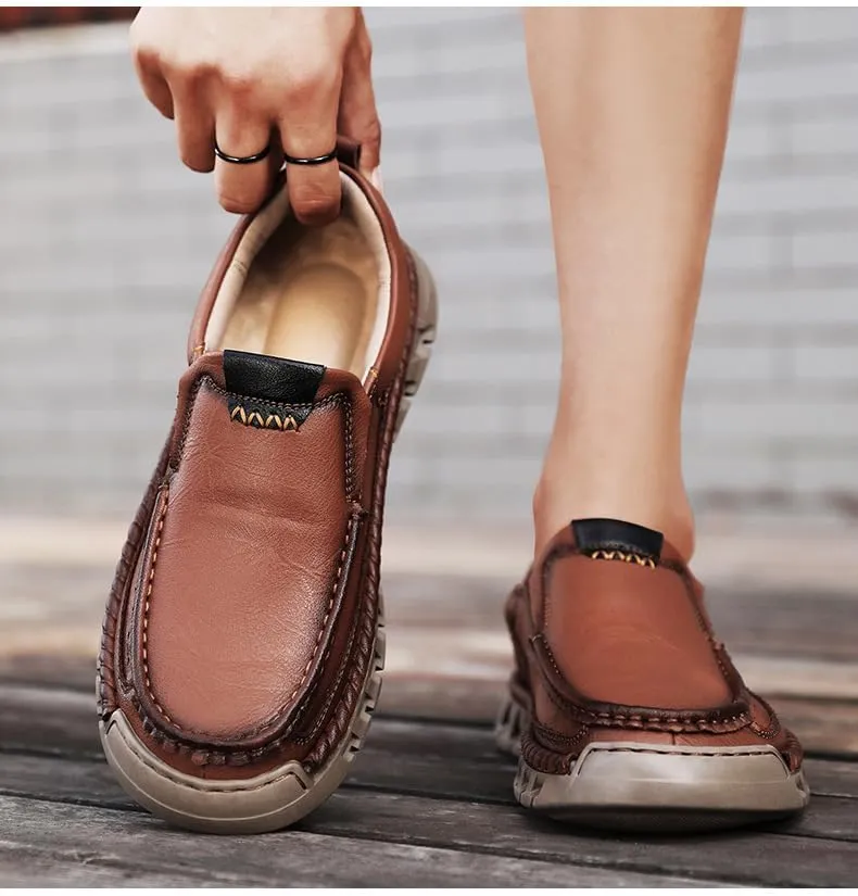 Mens Hands Free Slip in Loafers Walking Slip on Leather Shoes Casual Hiking Outdoor Comfortable Breathable Anti-Slip