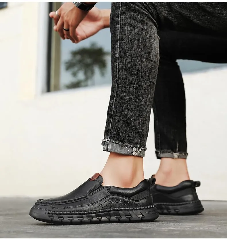 Mens Hands Free Slip in Loafers Walking Slip on Leather Shoes Casual Hiking Outdoor Comfortable Breathable Anti-Slip