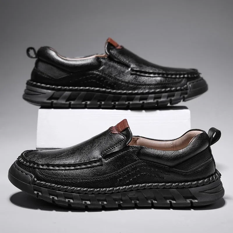 Mens Hands Free Slip in Loafers Walking Slip on Leather Shoes Casual Hiking Outdoor Comfortable Breathable Anti-Slip