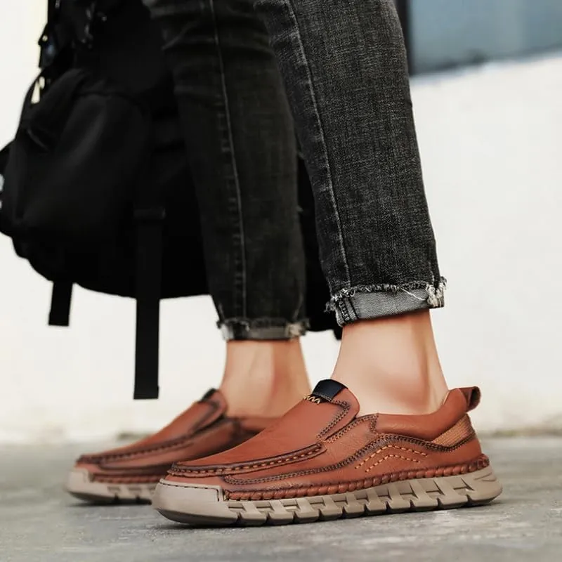 Mens Hands Free Slip in Loafers Walking Slip on Leather Shoes Casual Hiking Outdoor Comfortable Breathable Anti-Slip