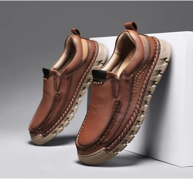Mens Hands Free Slip in Loafers Walking Slip on Leather Shoes Casual Hiking Outdoor Comfortable Breathable Anti-Slip