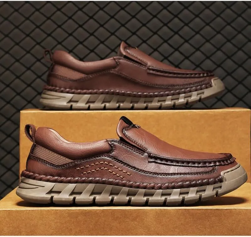 Mens Hands Free Slip in Loafers Walking Slip on Leather Shoes Casual Hiking Outdoor Comfortable Breathable Anti-Slip