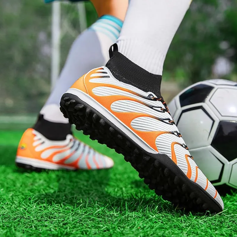 Men's High-Top Lace-Up Indoor Futsal Turf Cleat Sneaker with Non-Slip Spikes for Soccer Shoes