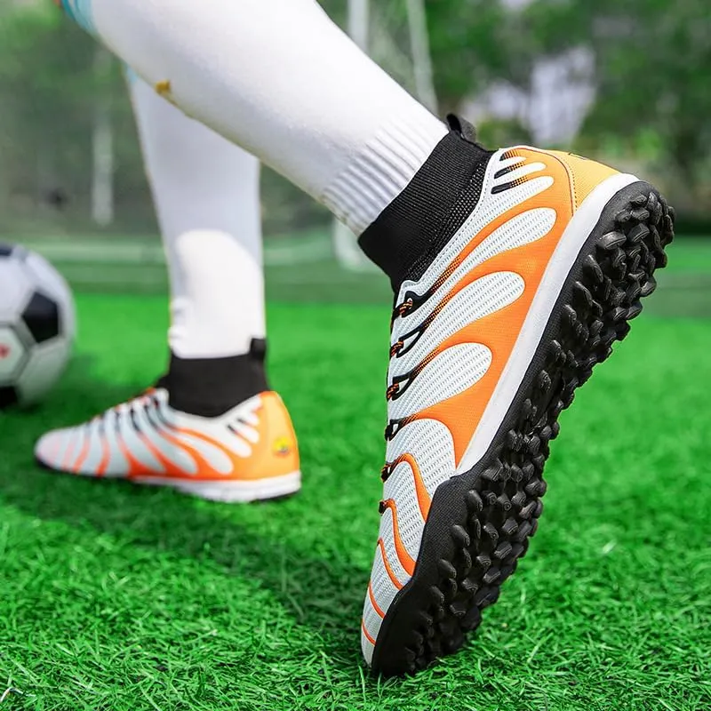 Men's High-Top Lace-Up Indoor Futsal Turf Cleat Sneaker with Non-Slip Spikes for Soccer Shoes