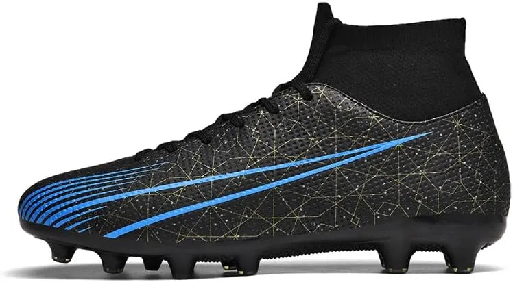 Men's High-Top Lace-Up Indoor Futsal Turf Cleat Sneaker with Non-Slip Spikes for Soccer Shoes