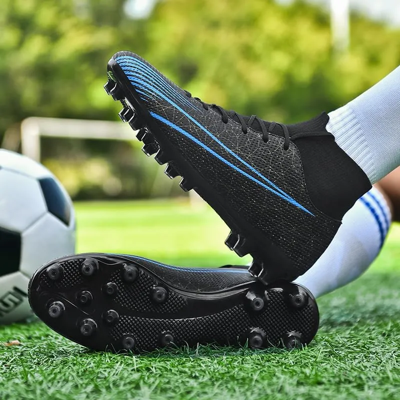 Men's High-Top Lace-Up Indoor Futsal Turf Cleat Sneaker with Non-Slip Spikes for Soccer Shoes