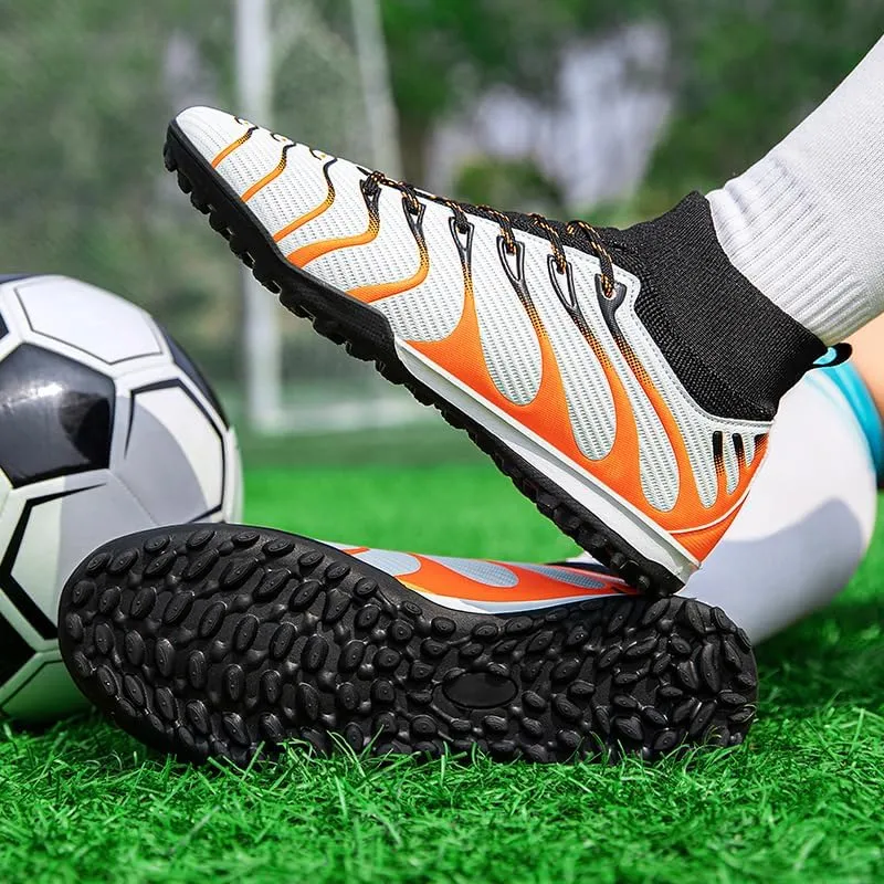 Men's High-Top Lace-Up Indoor Futsal Turf Cleat Sneaker with Non-Slip Spikes for Soccer Shoes