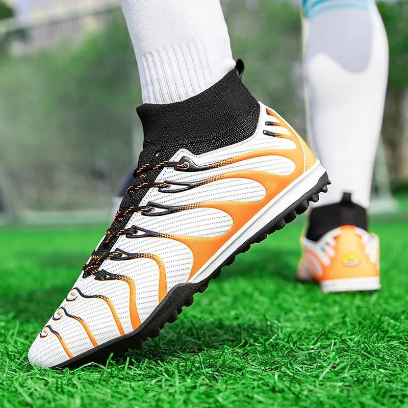 Men's High-Top Lace-Up Indoor Futsal Turf Cleat Sneaker with Non-Slip Spikes for Soccer Shoes