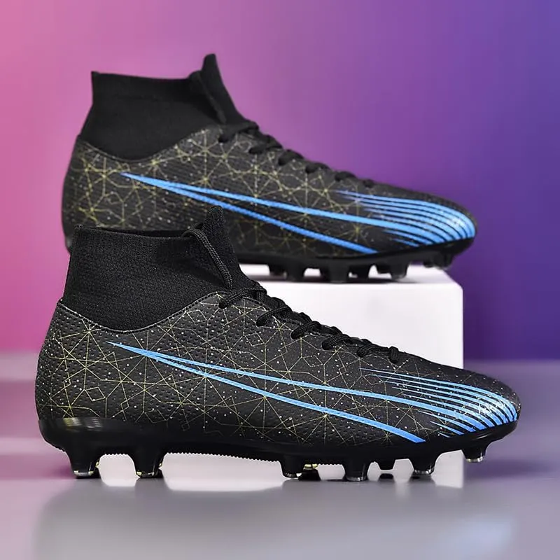Men's High-Top Lace-Up Indoor Futsal Turf Cleat Sneaker with Non-Slip Spikes for Soccer Shoes