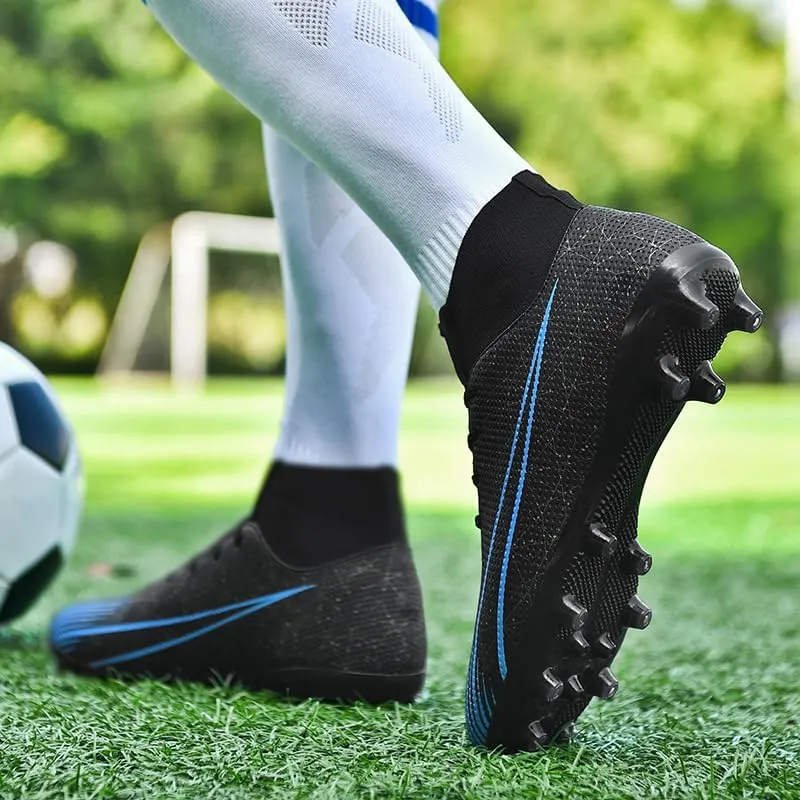 Men's High-Top Lace-Up Indoor Futsal Turf Cleat Sneaker with Non-Slip Spikes for Soccer Shoes