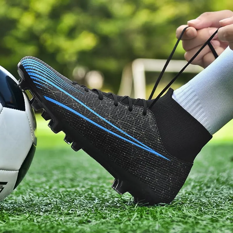 Men's High-Top Lace-Up Indoor Futsal Turf Cleat Sneaker with Non-Slip Spikes for Soccer Shoes