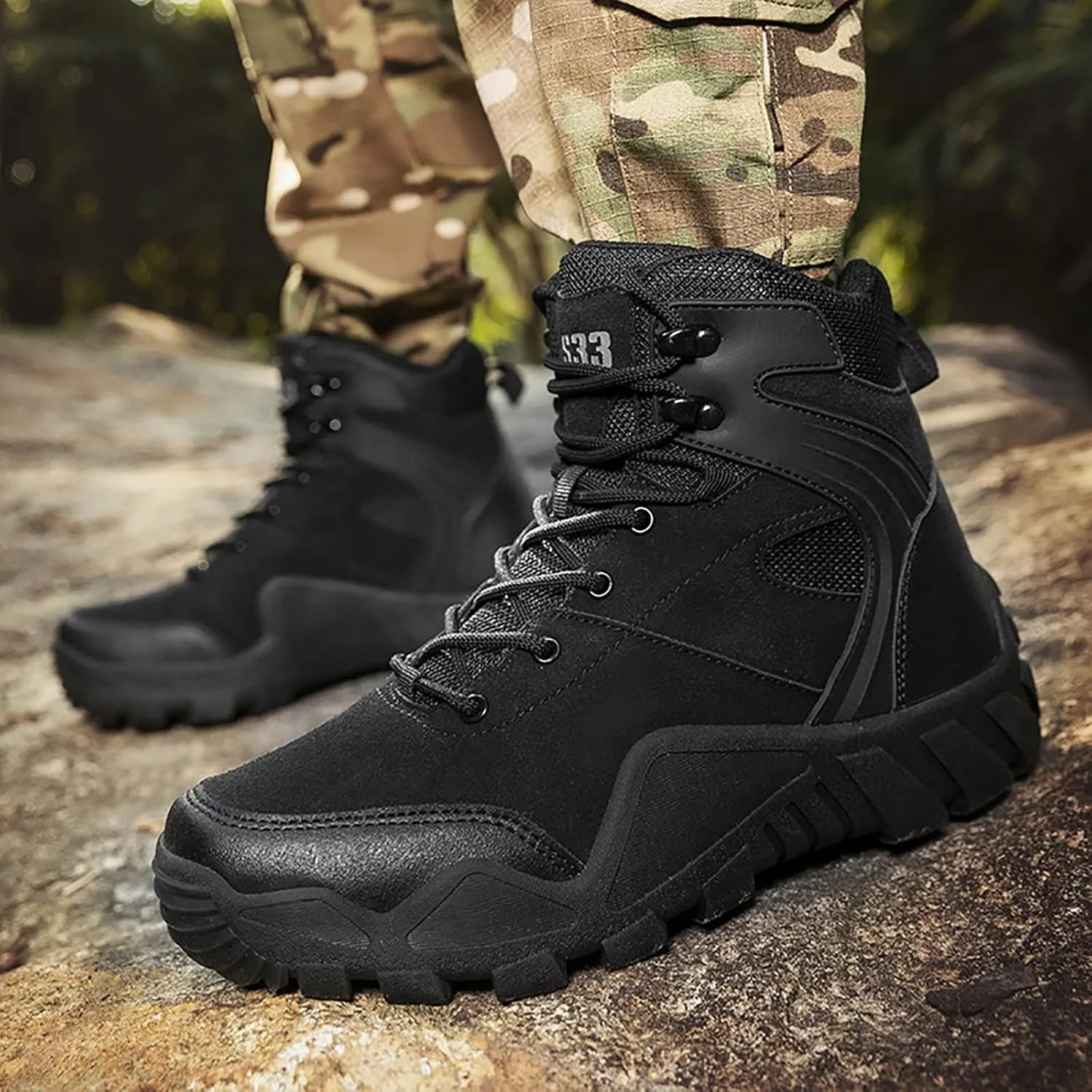 Men's Lace Up Breathable High Top Boots Waterproof Tactical Boots Military Army Outdoor Shoes For Hiking Climbing