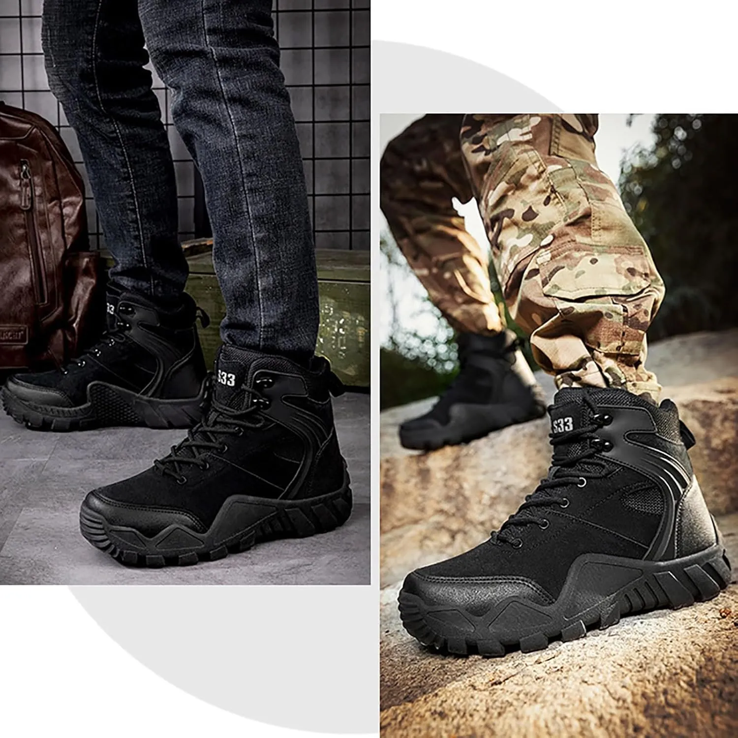 Men's Lace Up Breathable High Top Boots Waterproof Tactical Boots Military Army Outdoor Shoes For Hiking Climbing