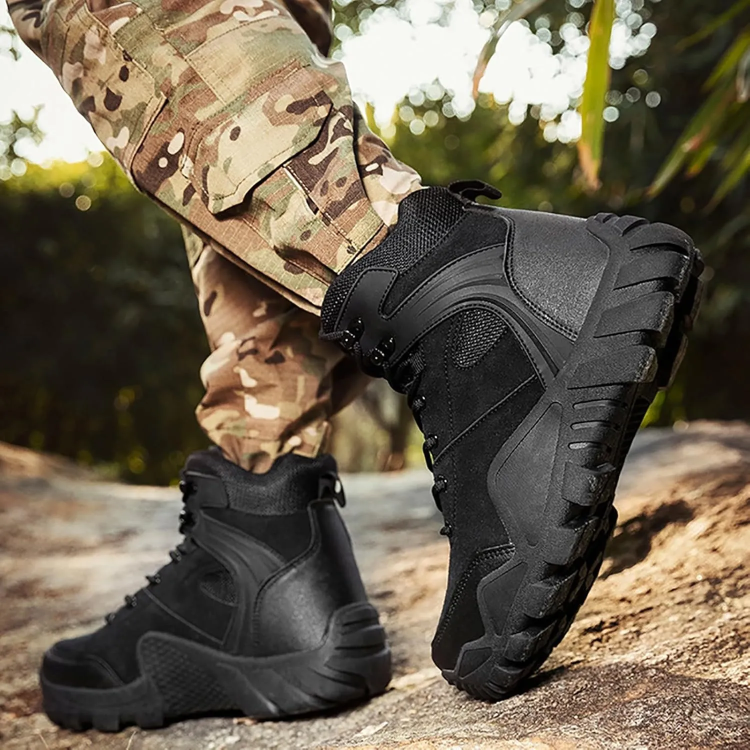 Men's Lace Up Breathable High Top Boots Waterproof Tactical Boots Military Army Outdoor Shoes For Hiking Climbing