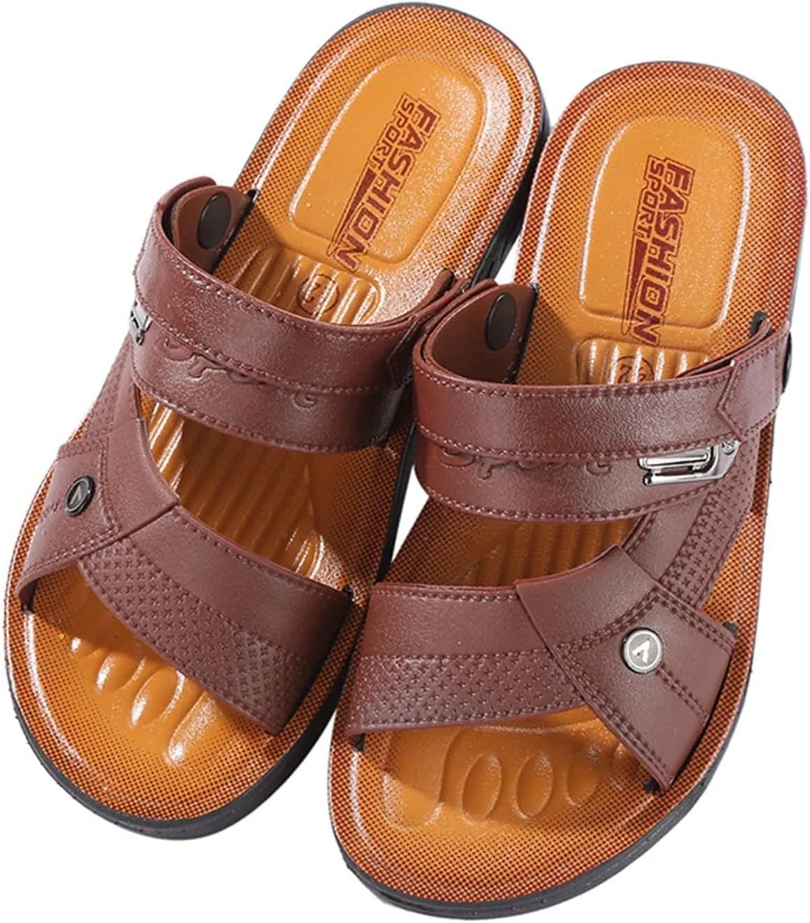 Men's Leather Sandals Open Toe Slip On Beach Slides Comfortable Soft Sole Walking Shoes Summer Wide Width Flat Sandals