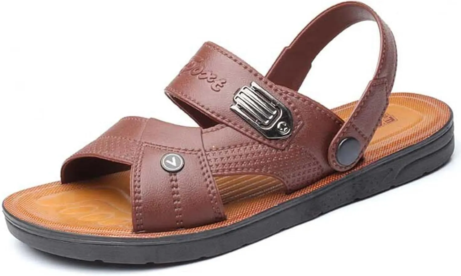 Men's Leather Sandals Open Toe Slip On Beach Slides Comfortable Soft Sole Walking Shoes Summer Wide Width Flat Sandals