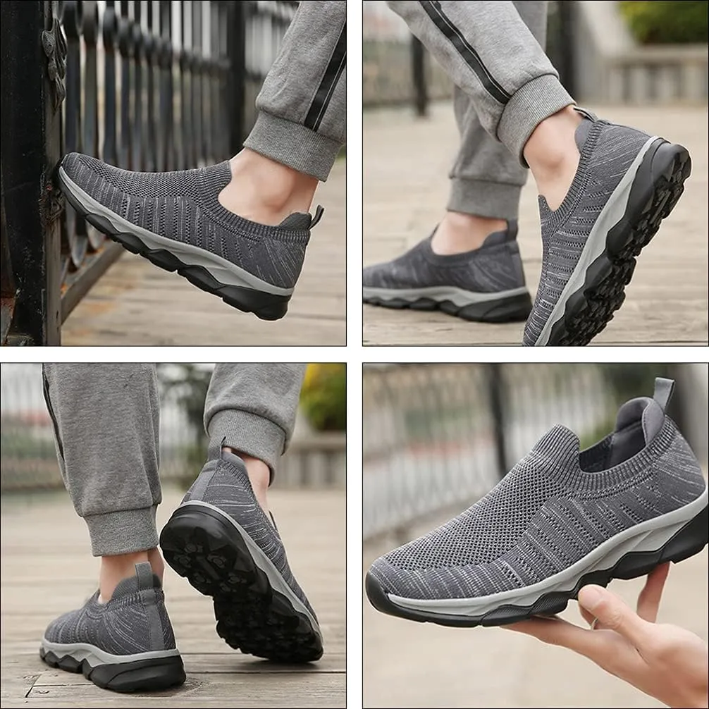 Mens Sneakers Slip on Tieless Running Shoes Mesh Trainers Breathable Gym Sports Shoes Anti Slip Climbing Walking Shoes