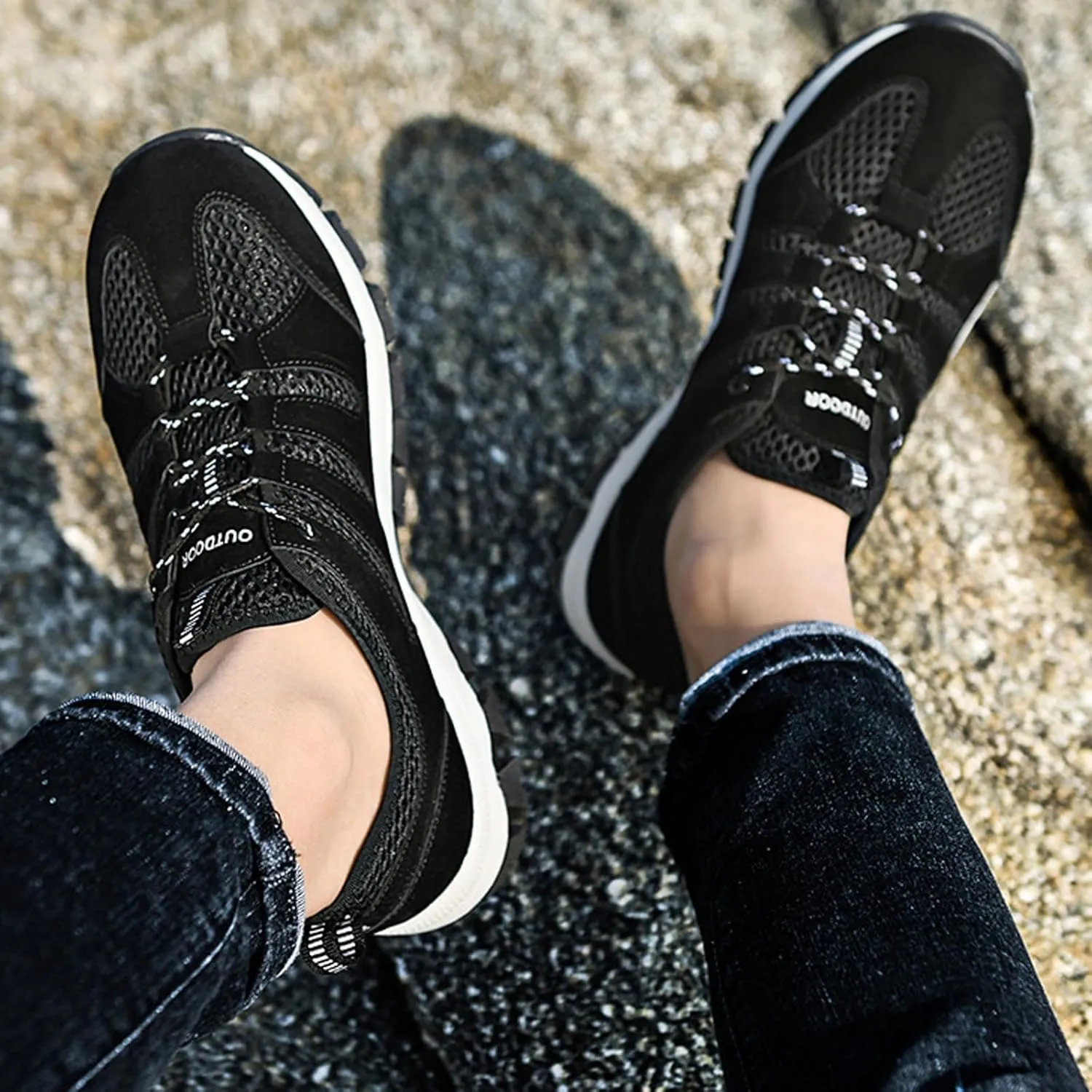 Men's Suede Lace Up Mesh Hiking Shoes,Breathable Non-Slip Outdoor Casual Climbing Sneakers Lightweight Comfortable Trekking Trail Shoes