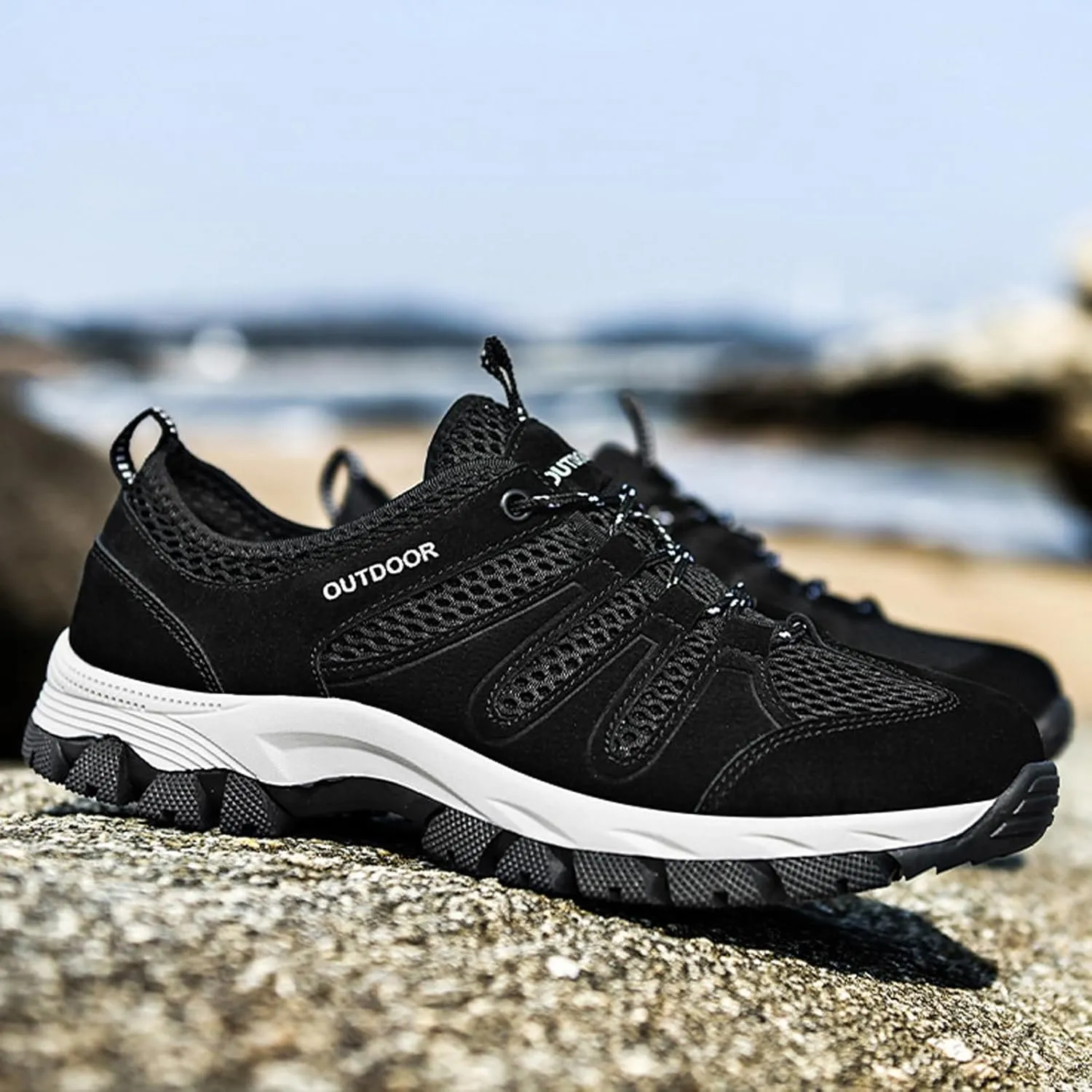 Men's Suede Lace Up Mesh Hiking Shoes,Breathable Non-Slip Outdoor Casual Climbing Sneakers Lightweight Comfortable Trekking Trail Shoes