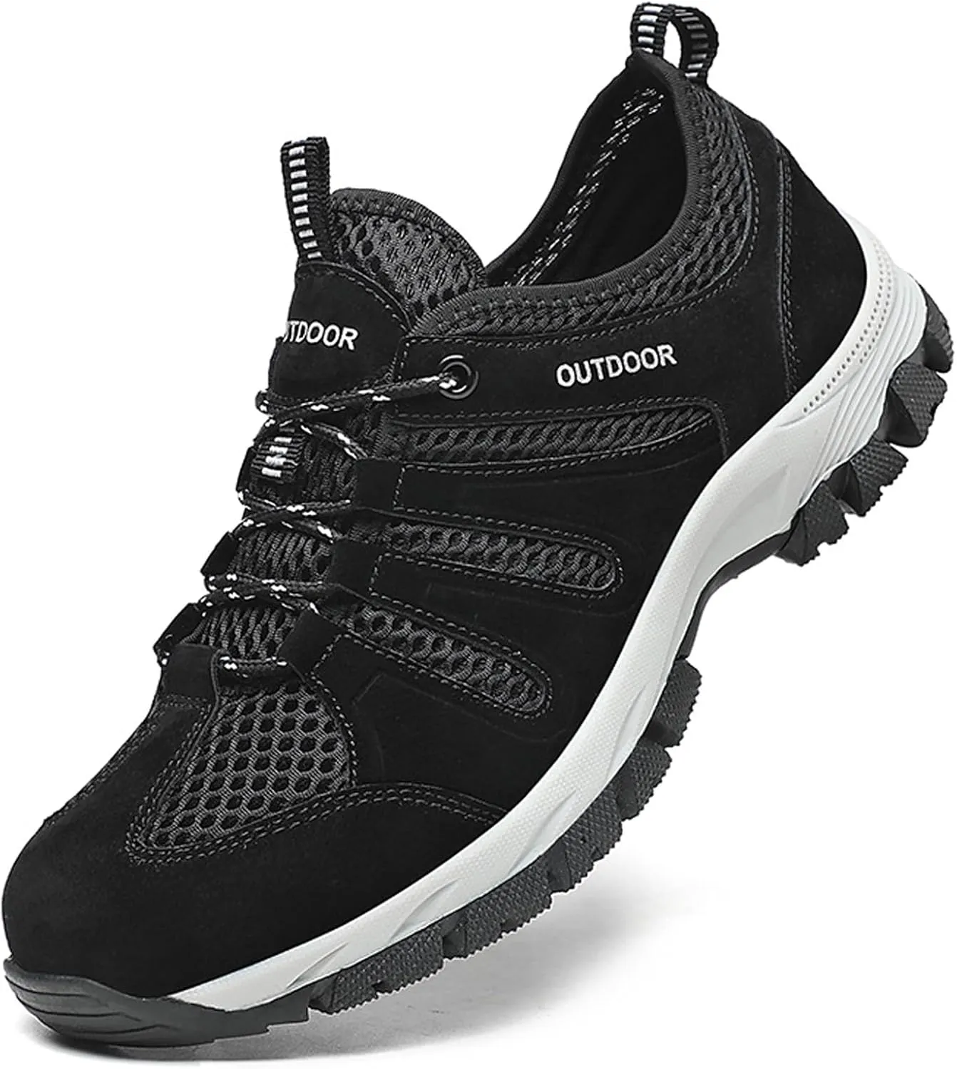Men's Suede Lace Up Mesh Hiking Shoes,Breathable Non-Slip Outdoor Casual Climbing Sneakers Lightweight Comfortable Trekking Trail Shoes