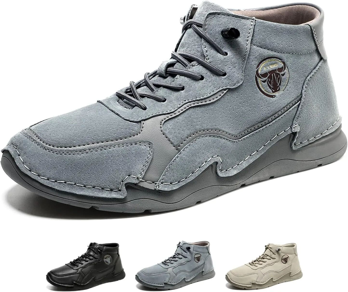 Men's Waterproof Suede Chukka Boots for Hiking Camping & Driving All Season Fashion Hand Stitched Round Toe Lace Up High Top Sneakers Comfort Casual Outdoor Walking Shoes