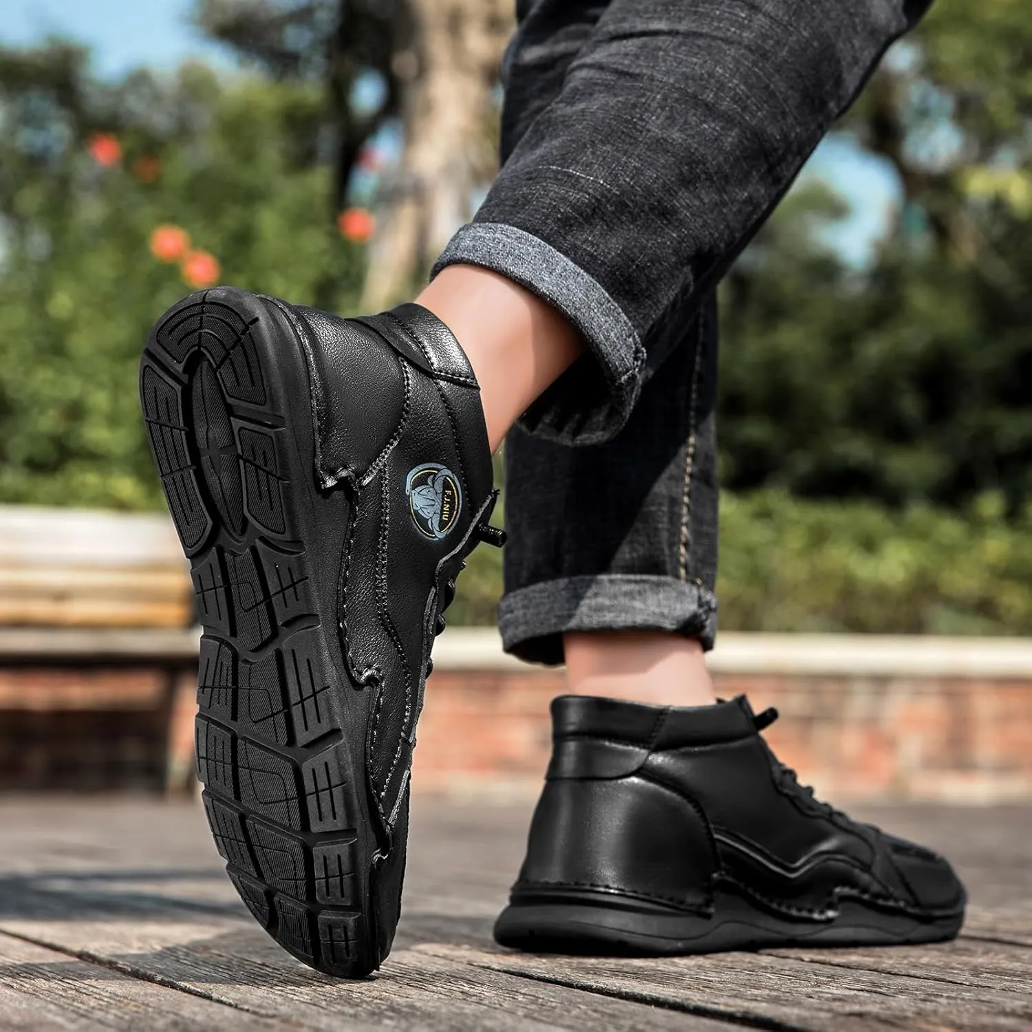 Men's Waterproof Suede Chukka Boots for Hiking Camping & Driving All Season Fashion Hand Stitched Round Toe Lace Up High Top Sneakers Comfort Casual Outdoor Walking Shoes