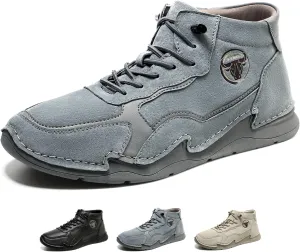 Men's Waterproof Suede Chukka Boots for Hiking Camping & Driving All Season Fashion Hand Stitched Round Toe Lace Up High Top Sneakers Comfort Casual Outdoor Walking Shoes
