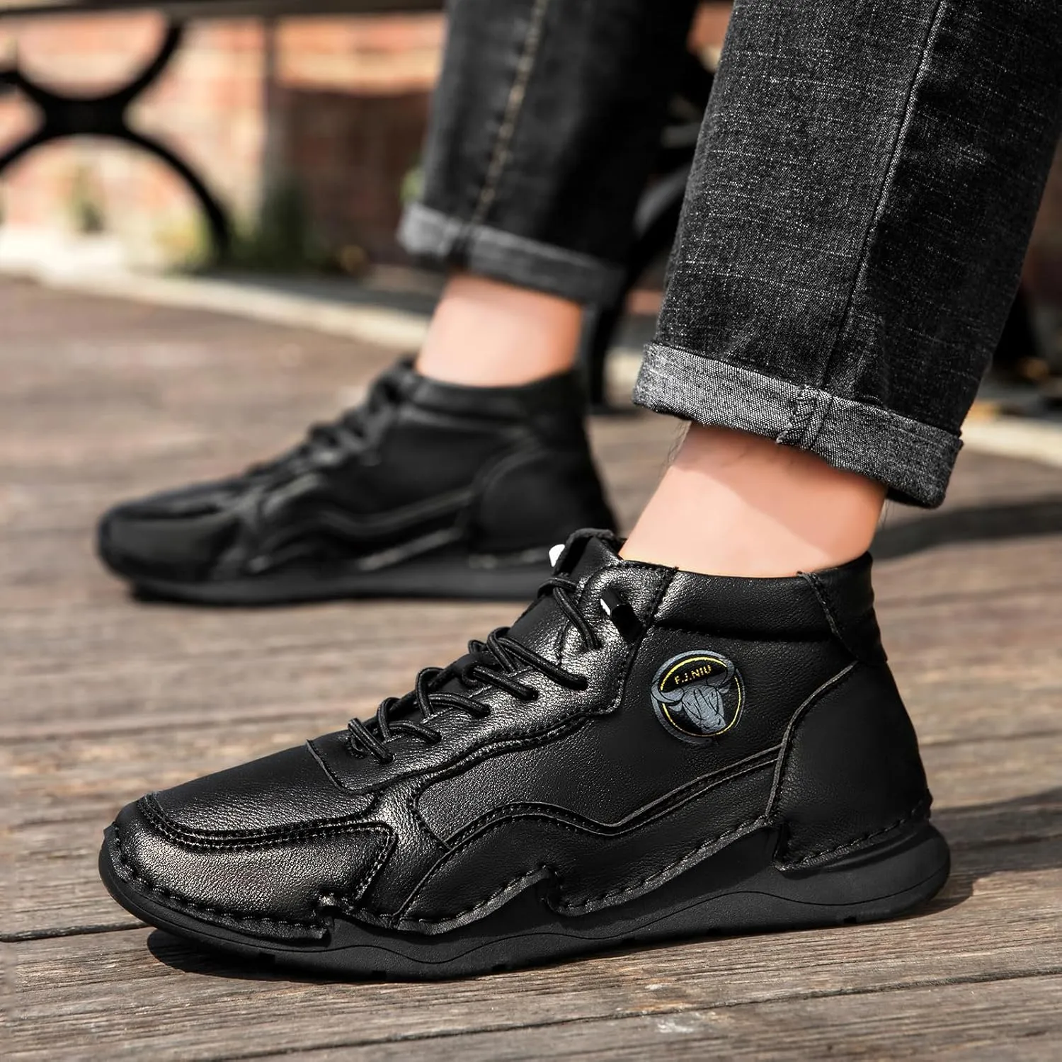 Men's Waterproof Suede Chukka Boots for Hiking Camping & Driving All Season Fashion Hand Stitched Round Toe Lace Up High Top Sneakers Comfort Casual Outdoor Walking Shoes