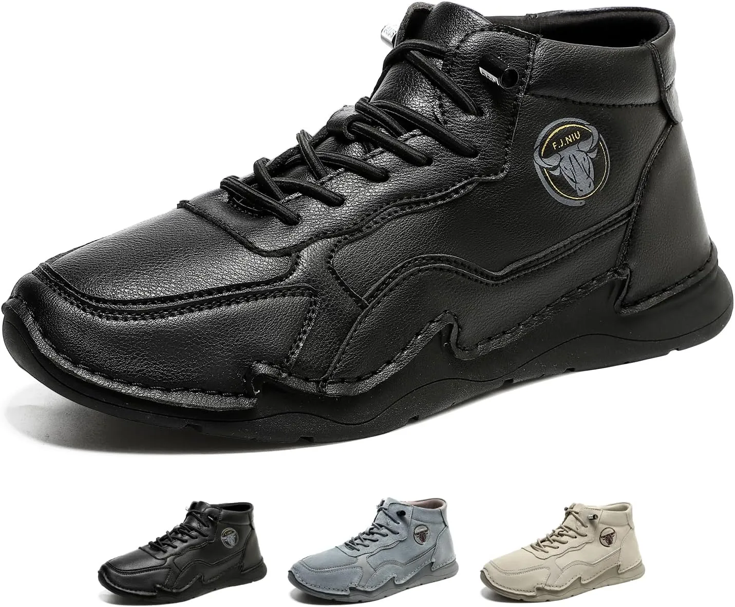 Men's Waterproof Suede Chukka Boots for Hiking Camping & Driving All Season Fashion Hand Stitched Round Toe Lace Up High Top Sneakers Comfort Casual Outdoor Walking Shoes