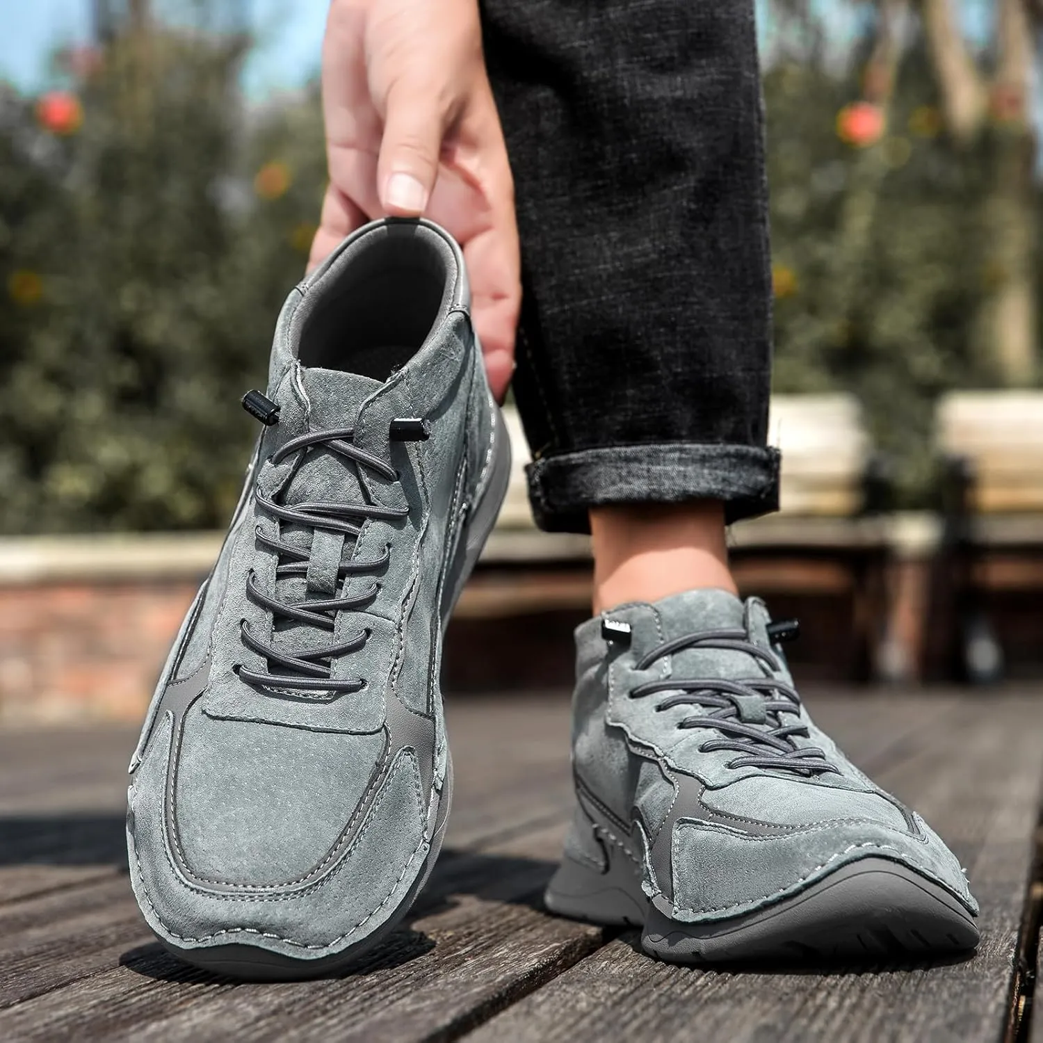 Men's Waterproof Suede Chukka Boots for Hiking Camping & Driving All Season Fashion Hand Stitched Round Toe Lace Up High Top Sneakers Comfort Casual Outdoor Walking Shoes