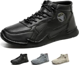 Men's Waterproof Suede Chukka Boots for Hiking Camping & Driving All Season Fashion Hand Stitched Round Toe Lace Up High Top Sneakers Comfort Casual Outdoor Walking Shoes