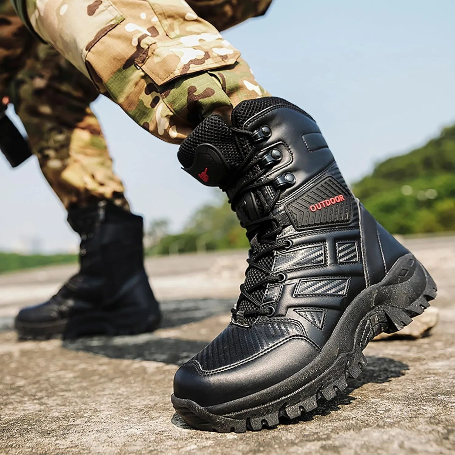 Men's Waterproof Tactical Boots Lace Up Breathable High Top Boots Military Army Outdoor Shoes For Hiking Climbing