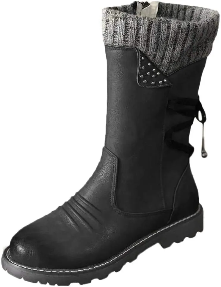 Mid Calf Winter Boots for Women Waterproof with Zipper Size 9.5 Wide Non Slip Winter Boots Waterproof Womens Black Winter Boots Size 11 Women's Black Wedge Winter Boots Botas De Trabajo Para Nieve