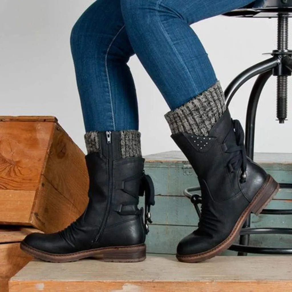 Mid Calf Winter Boots for Women Waterproof with Zipper Size 9.5 Wide Non Slip Winter Boots Waterproof Womens Black Winter Boots Size 11 Women's Black Wedge Winter Boots Botas De Trabajo Para Nieve