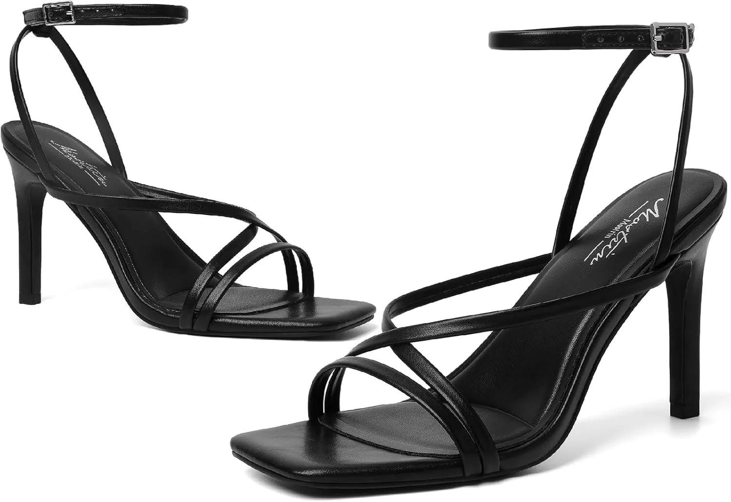 Mostrin Strappy Heels for Women Square Open Toe Lace Up Heeled Sandals Ankle Strap Sexy Stiletto High Heels for Party, Prom, Dating, Wedding