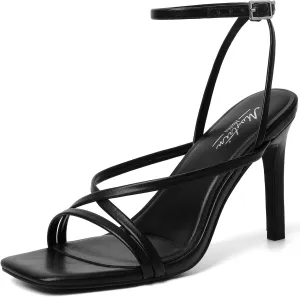 Mostrin Strappy Heels for Women Square Open Toe Lace Up Heeled Sandals Ankle Strap Sexy Stiletto High Heels for Party, Prom, Dating, Wedding