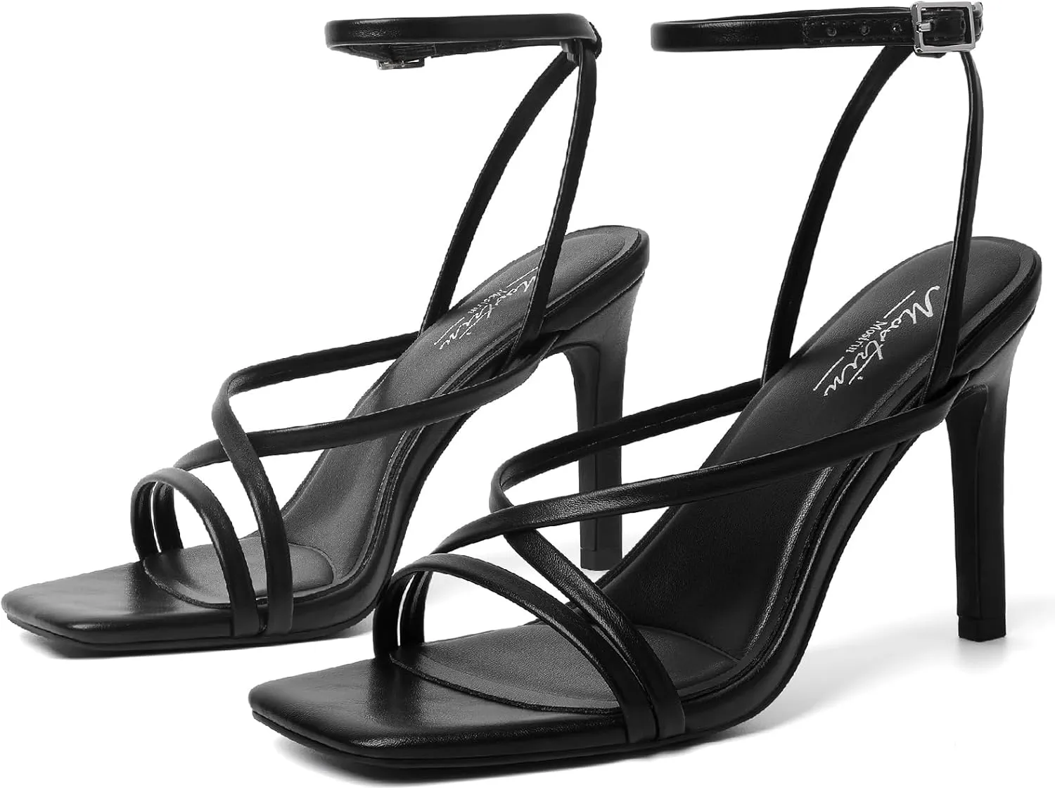 Mostrin Strappy Heels for Women Square Open Toe Lace Up Heeled Sandals Ankle Strap Sexy Stiletto High Heels for Party, Prom, Dating, Wedding
