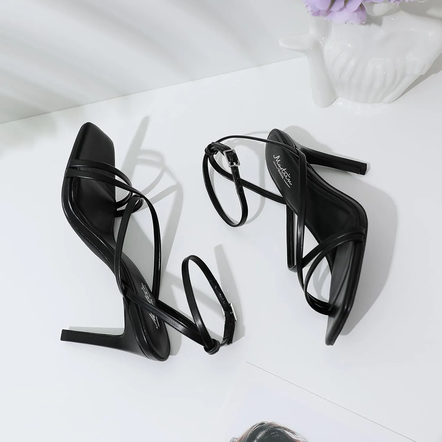 Mostrin Strappy Heels for Women Square Open Toe Lace Up Heeled Sandals Ankle Strap Sexy Stiletto High Heels for Party, Prom, Dating, Wedding
