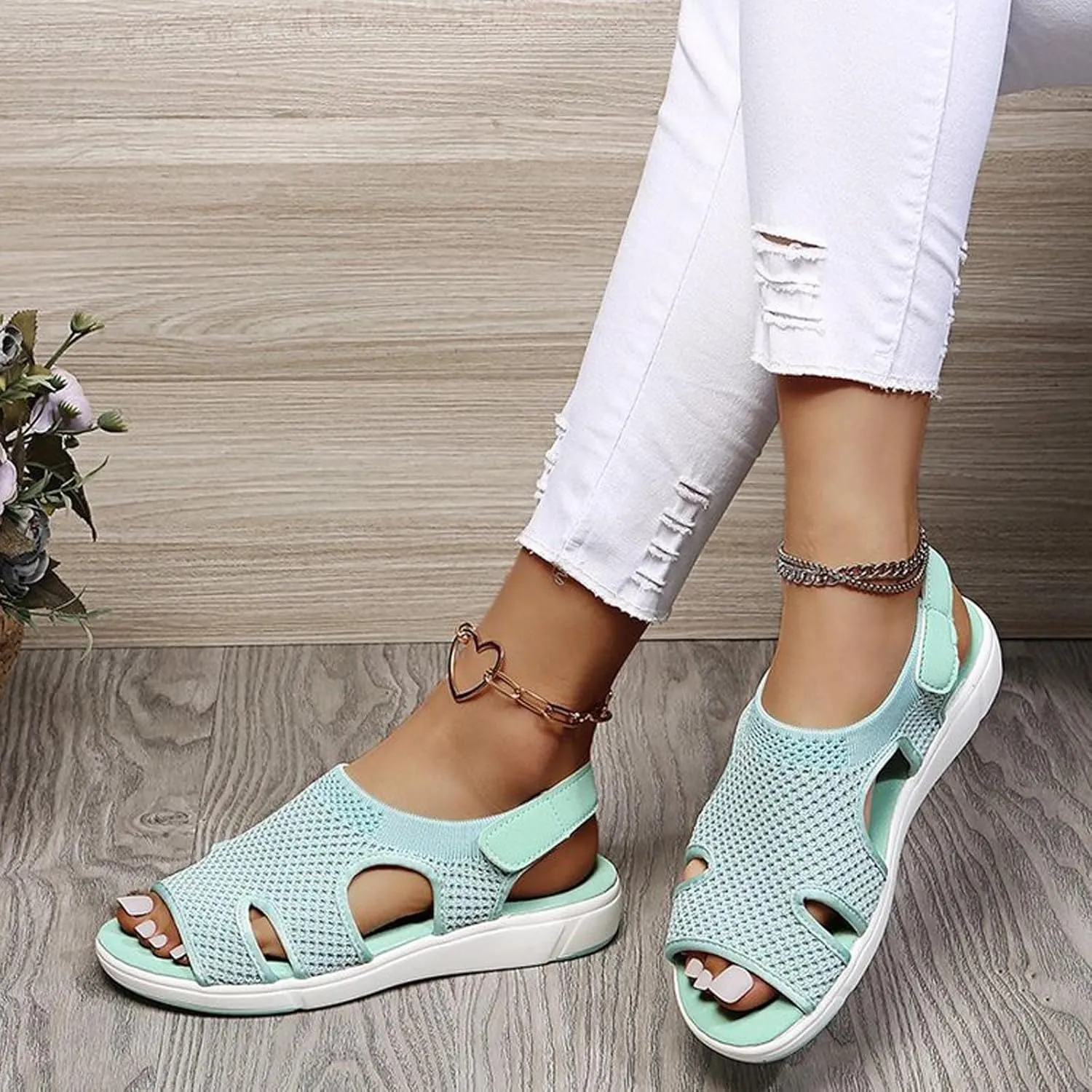 oiangi Summer Sandals for Women Platform Fashion Breathable Mesh Walking Shoes Solid Color Casual Comfortable Elastic Knit Slingback Ladies Shoes