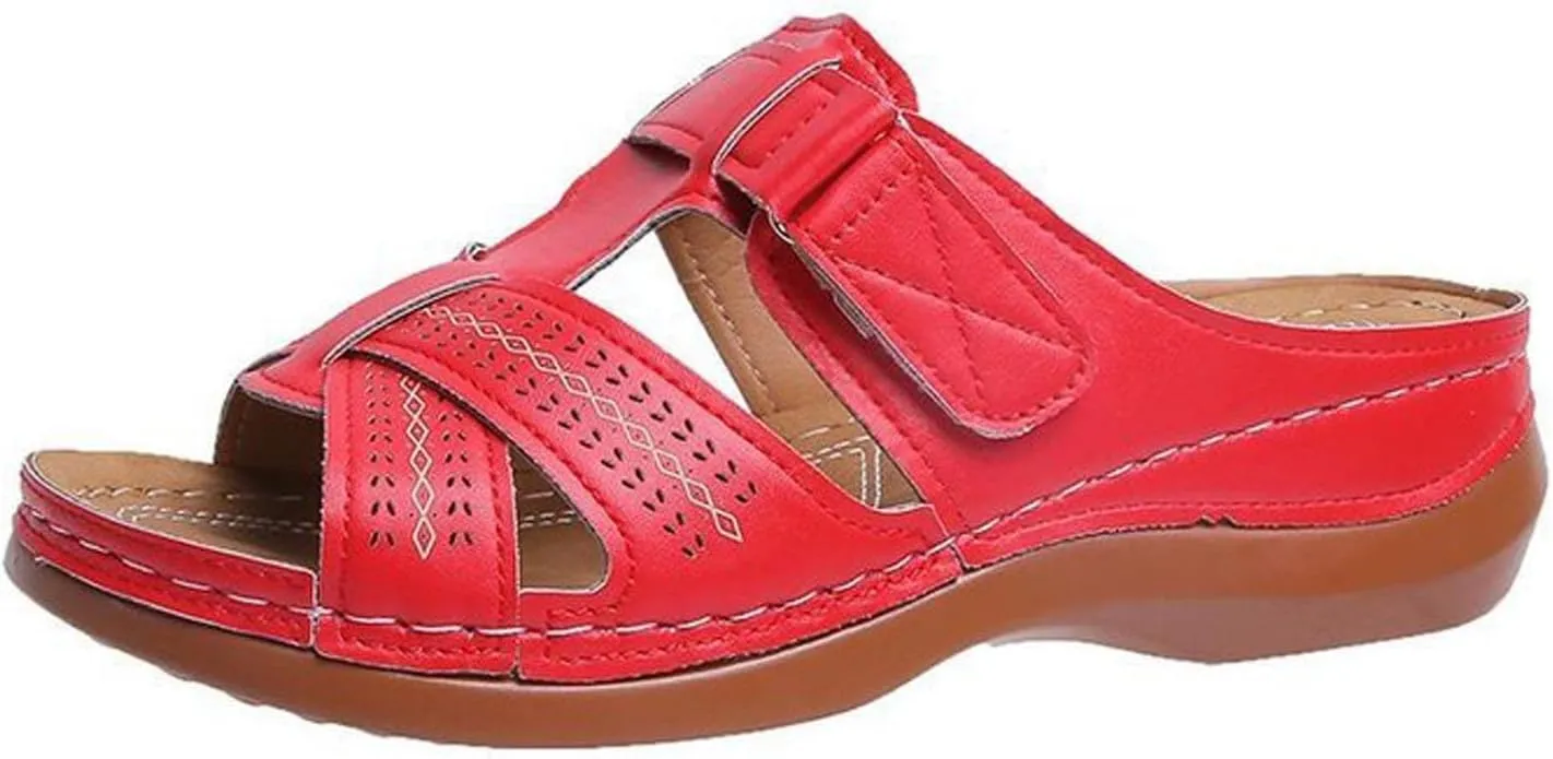 oiangi Womens Sandals 2023 Summer Comfortable Wedge Sandals with Arch Support Solid Casual Fish Mouth Open Toe Slip on Slippers Ladies Beach Travel Shoes