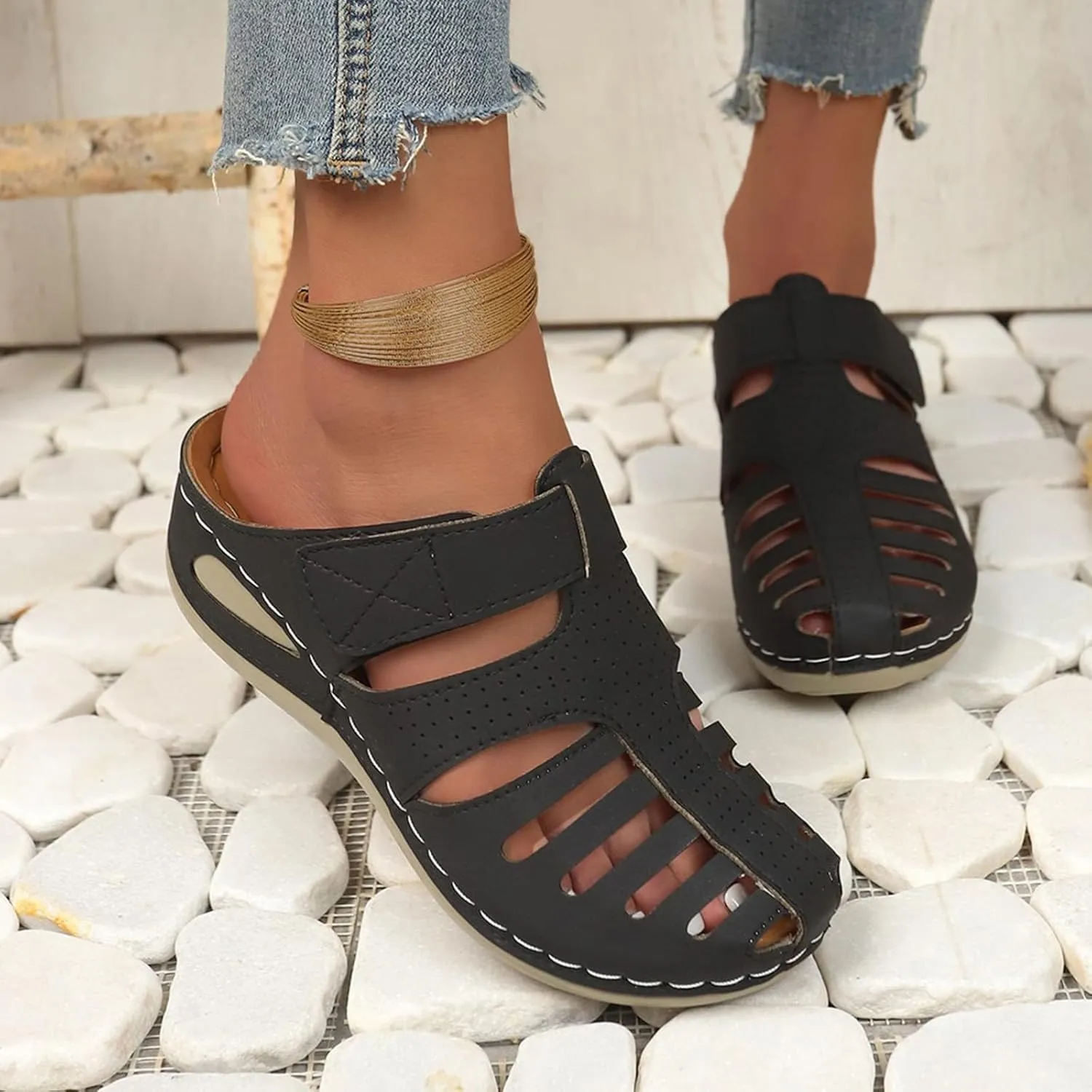 Orthopedic Clogs for Women Wedge Shoes Breathable Mesh Closed Toe Fisherman Platform Sandals Bohemia Gladiator Outdoor Sandal