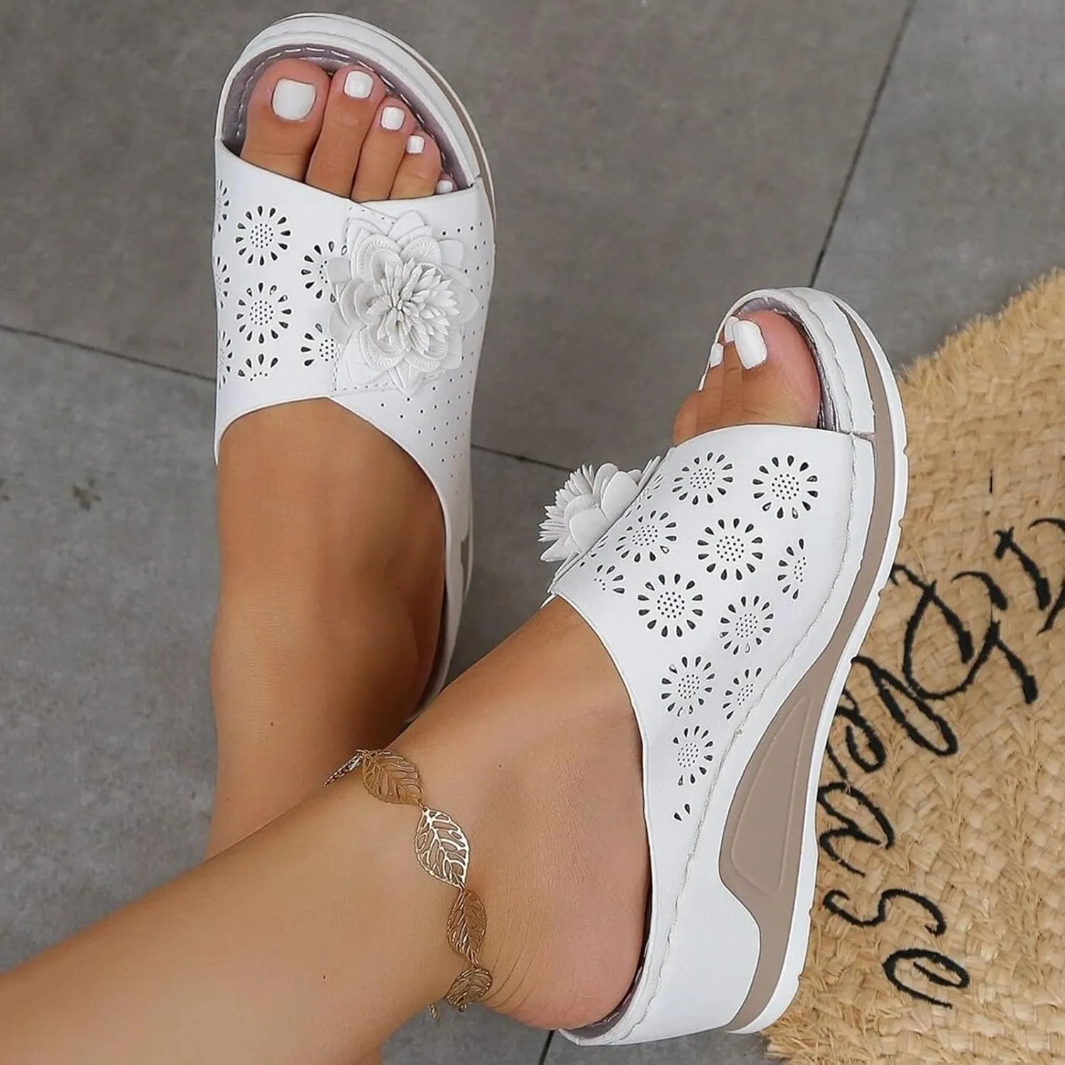 Orthopedic Platform Sandals Women Slip On Wedge Sandals Open Toe Comfort Breathable Slides for Womens Summer Outdoor Walking Vacation Beach Shoes
