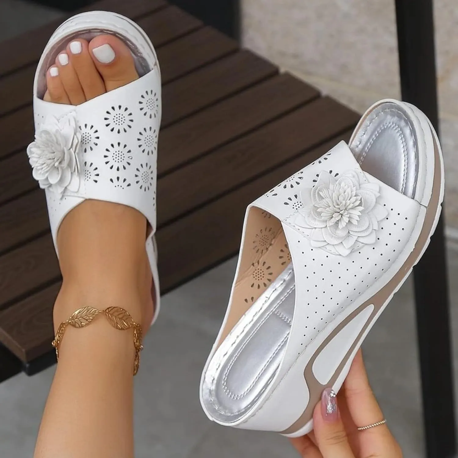 Orthopedic Platform Sandals Women Slip On Wedge Sandals Open Toe Comfort Breathable Slides for Womens Summer Outdoor Walking Vacation Beach Shoes