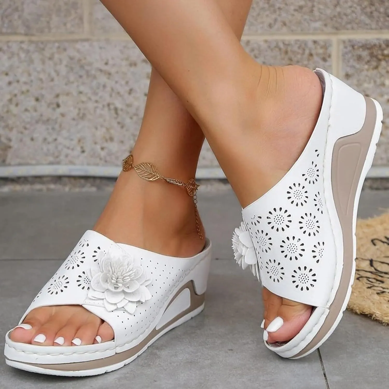 Orthopedic Platform Sandals Women Slip On Wedge Sandals Open Toe Comfort Breathable Slides for Womens Summer Outdoor Walking Vacation Beach Shoes