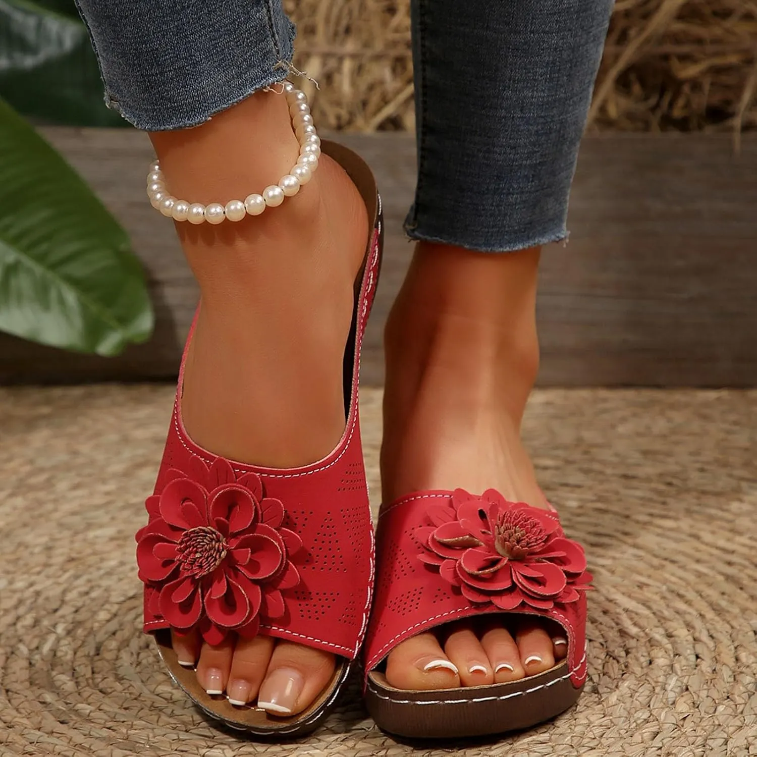 Orthopedic Platform Wedge Sandals for Women 2025 Arch Support Slides Breathable Orthotic Platform Summer Sandals Walking Comfort Casual Slip-On Shoes