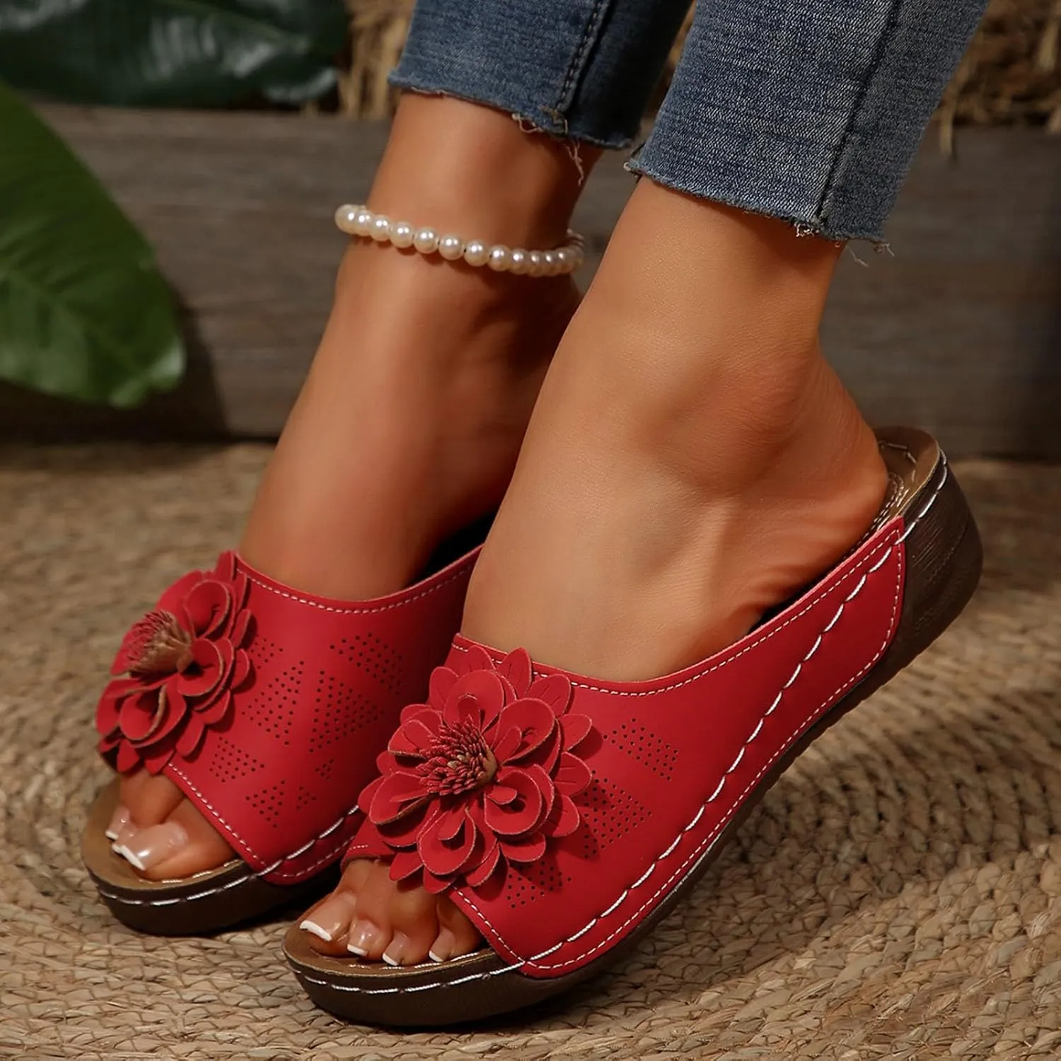 Orthopedic Platform Wedge Sandals for Women 2025 Arch Support Slides Breathable Orthotic Platform Summer Sandals Walking Comfort Casual Slip-On Shoes